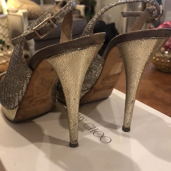 Jimmy Choo Glitter Champagne Clue Heels 7 - Picture 7 of 10